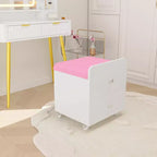 Sgabello da Toilette con Cassetto Contenitore, Pouf in PU 44x38.5x44 cm con Ruote Bloccabili, Sedile Trucco Moderno per Camera da Letto