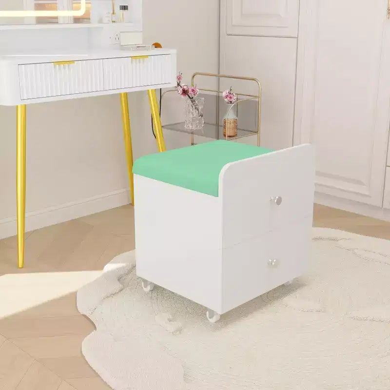 Sgabello da Toilette con Cassetto Contenitore, Pouf in PU 44x38.5x44 cm con Ruote Bloccabili, Sedile Trucco Moderno per Camera da Letto