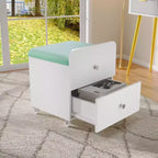 Sgabello da Toilette con Cassetto Contenitore, Pouf in PU 44x38.5x44 cm con Ruote Bloccabili, Sedile Trucco Moderno per Camera da Letto