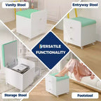 Sgabello da Toilette con Cassetto Contenitore, Pouf in PU 44x38.5x44 cm con Ruote Bloccabili, Sedile Trucco Moderno per Camera da Letto