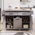 Kitchen Island Cart with Trash Can Storage, Drop-Leaf Counter, Drawer, Spice & Towel Racks, Adjustable Shelf, Rolling Kitchen Cart on Wheels, White