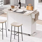 Carrello da Cucina con Contenitore per Spazzatura, Top a Scomparsa, Cassetto, Portaspezie e Portasciugamani, Ripiano Regolabile, Carrello da Cucina su Ruote, Bianco