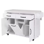 Carrello da Cucina con Contenitore per Spazzatura, Top a Scomparsa, Cassetto, Portaspezie e Portasciugamani, Ripiano Regolabile, Carrello da Cucina su Ruote, Bianco