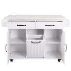 Carrello da Cucina con Contenitore per Spazzatura, Top a Scomparsa, Cassetto, Portaspezie e Portasciugamani, Ripiano Regolabile, Carrello da Cucina su Ruote, Bianco