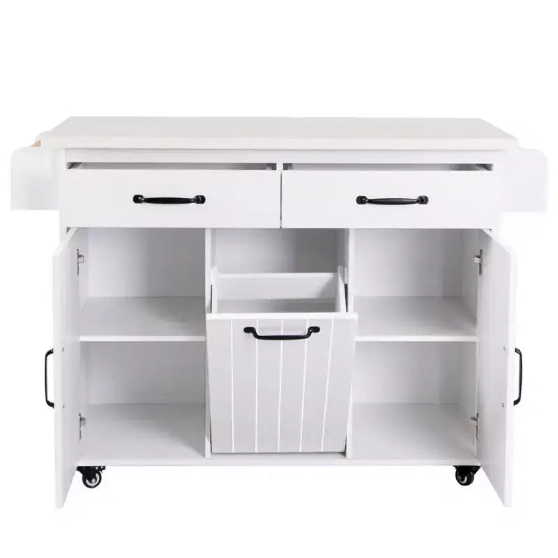 Carrello da Cucina con Contenitore per Spazzatura, Top a Scomparsa, Cassetto, Portaspezie e Portasciugamani, Ripiano Regolabile, Carrello da Cucina su Ruote, Bianco
