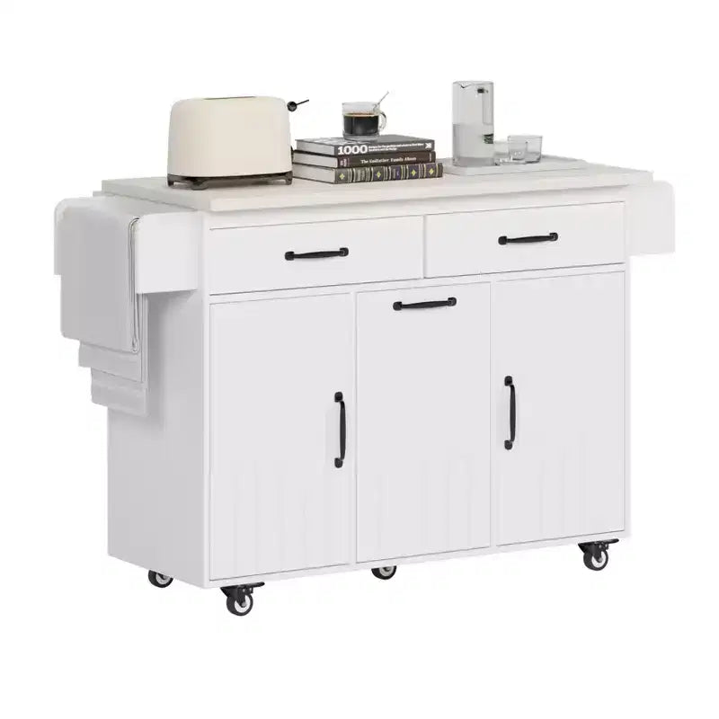 Carrello da Cucina con Contenitore per Spazzatura, Top a Scomparsa, Cassetto, Portaspezie e Portasciugamani, Ripiano Regolabile, Carrello da Cucina su Ruote, Bianco
