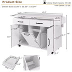 Carrello da Cucina con Contenitore per Spazzatura, Top a Scomparsa, Cassetto, Portaspezie e Portasciugamani, Ripiano Regolabile, Carrello da Cucina su Ruote, Bianco