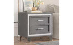 Comodino a 2 cassetti rivestito in velluto, tavolino rustico-chic con decorazione a strisce glitterate argento e gambe in metallo, comodino per camera da letto