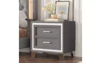 Comodino a 2 cassetti rivestito in velluto, tavolino rustico-chic con decorazione a strisce glitterate argento e gambe in metallo, comodino per camera da letto
