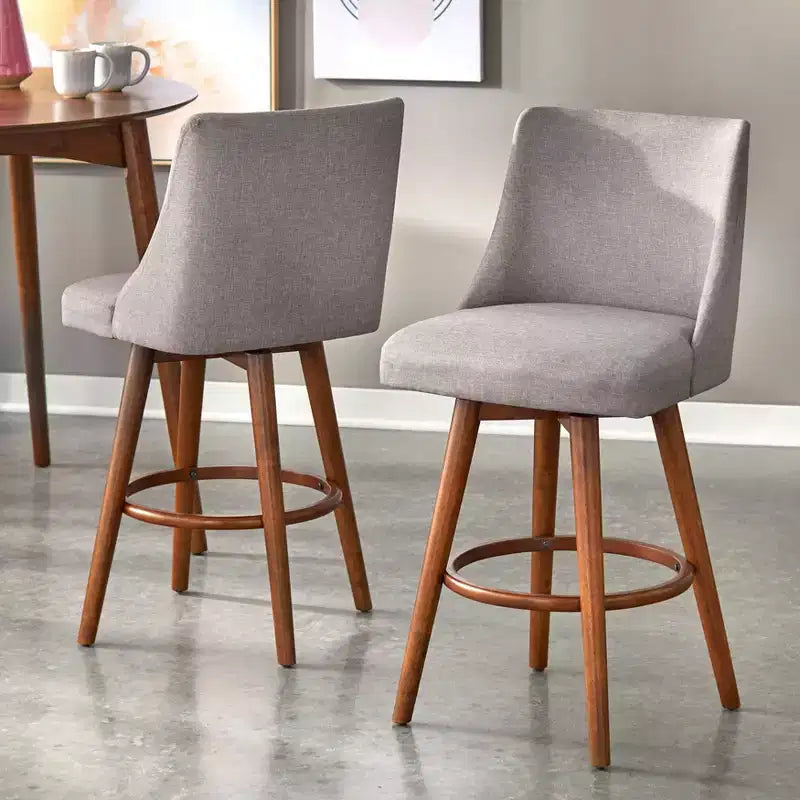 Set da pranzo 3 pezzi altezza bancone noce/grigio: legno di gomma, sgabelli imbottiti, imbottitura in schiuma