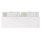 Consolle Geo Glam 55.5" a 2 cassetti con pomelli dorati bianco brillante - Contenitore stretto per ingresso, design moderno