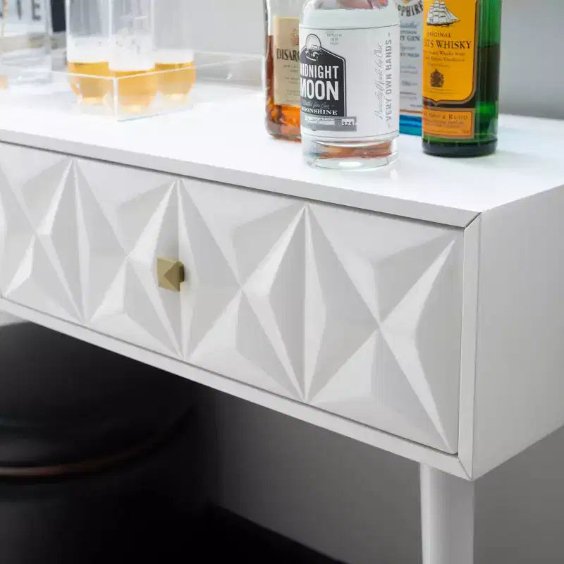 Consolle Geo Glam 55.5" a 2 cassetti con pomelli dorati bianco brillante - Contenitore stretto per ingresso, design moderno