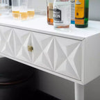 Consolle Geo Glam 55.5" a 2 cassetti con pomelli dorati bianco brillante - Contenitore stretto per ingresso, design moderno