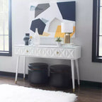 Consolle Geo Glam 55.5" a 2 cassetti con pomelli dorati bianco brillante - Contenitore stretto per ingresso, design moderno
