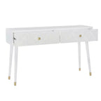 Consolle Geo Glam 55.5" a 2 cassetti con pomelli dorati bianco brillante - Contenitore stretto per ingresso, design moderno