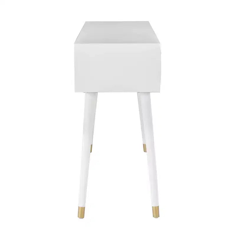 Consolle Geo Glam 55.5" a 2 cassetti con pomelli dorati bianco brillante - Contenitore stretto per ingresso, design moderno