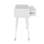 Consolle Geo Glam 55.5" a 2 cassetti con pomelli dorati bianco brillante - Contenitore stretto per ingresso, design moderno