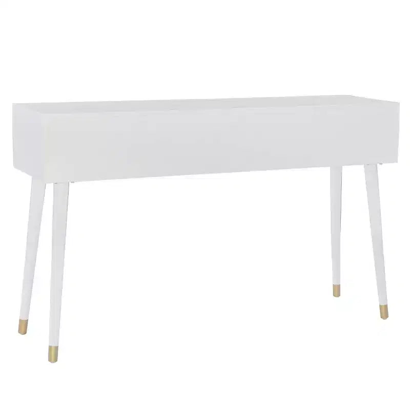 Consolle Geo Glam 55.5" a 2 cassetti con pomelli dorati bianco brillante - Contenitore stretto per ingresso, design moderno