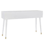 Consolle Geo Glam 55.5" a 2 cassetti con pomelli dorati bianco brillante - Contenitore stretto per ingresso, design moderno