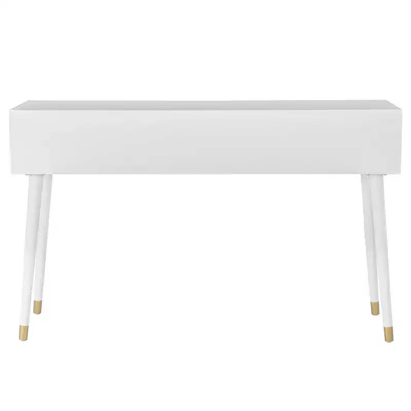 Consolle Geo Glam 55.5" a 2 cassetti con pomelli dorati bianco brillante - Contenitore stretto per ingresso, design moderno