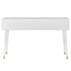 Consolle Geo Glam 55.5" a 2 cassetti con pomelli dorati bianco brillante - Contenitore stretto per ingresso, design moderno