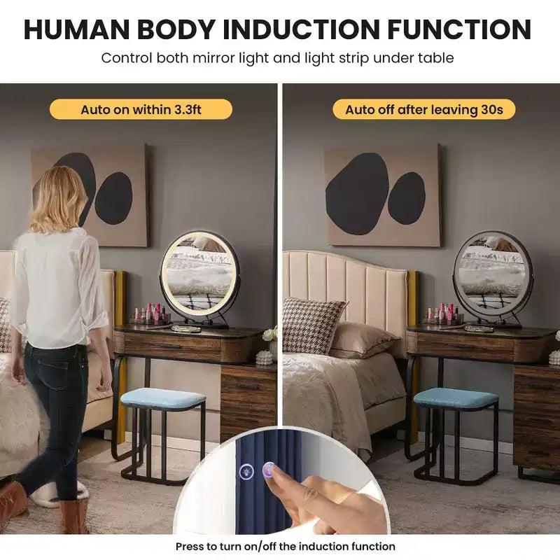 Set toeletta con luce dimmerabile a 3 colori a induzione del corpo umano e stazione di ricarica