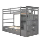 Letto a castello in legno Twin Over Twin con 4 cassetti, letto estraibile e scaletta
