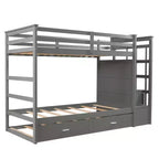 Letto a castello in legno Twin Over Twin con 4 cassetti, letto estraibile e scaletta