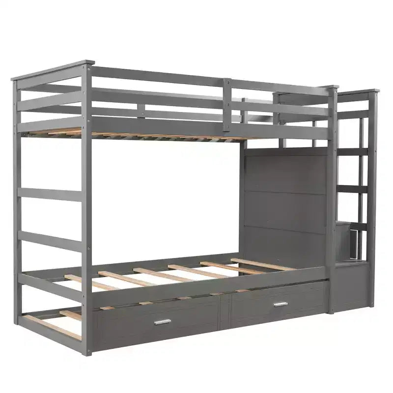 Letto a castello in legno Twin Over Twin con 4 cassetti, letto estraibile e scaletta