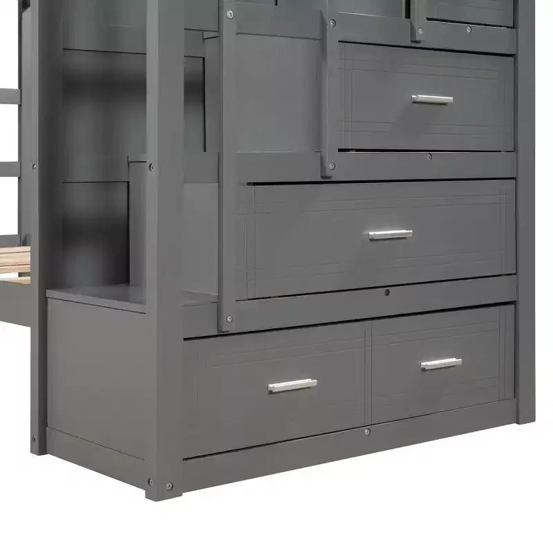 Letto a castello in legno Twin Over Twin con 4 cassetti, letto estraibile e scaletta