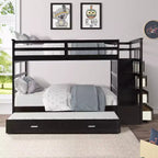 Letto a castello in legno Twin Over Twin con 4 cassetti, letto estraibile e scaletta