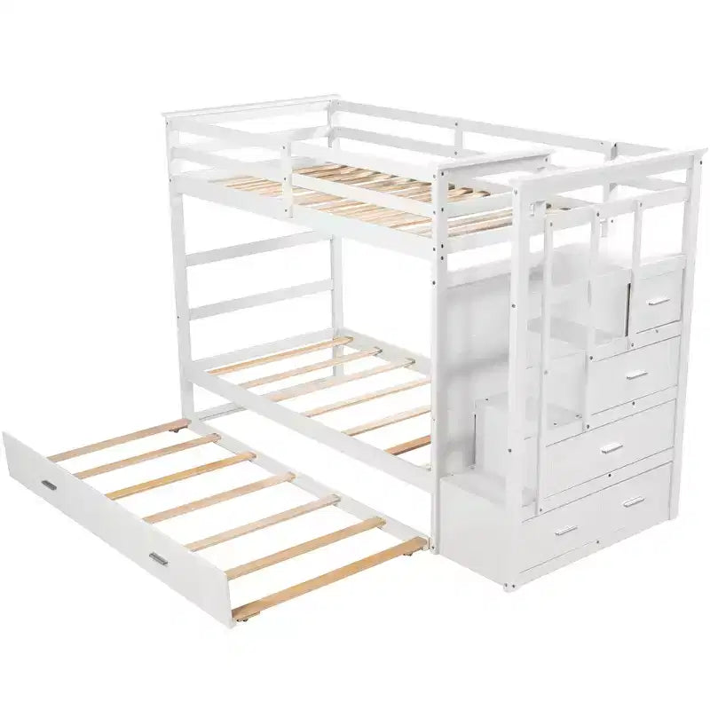 Letto a castello in legno Twin Over Twin con 4 cassetti, letto estraibile e scaletta