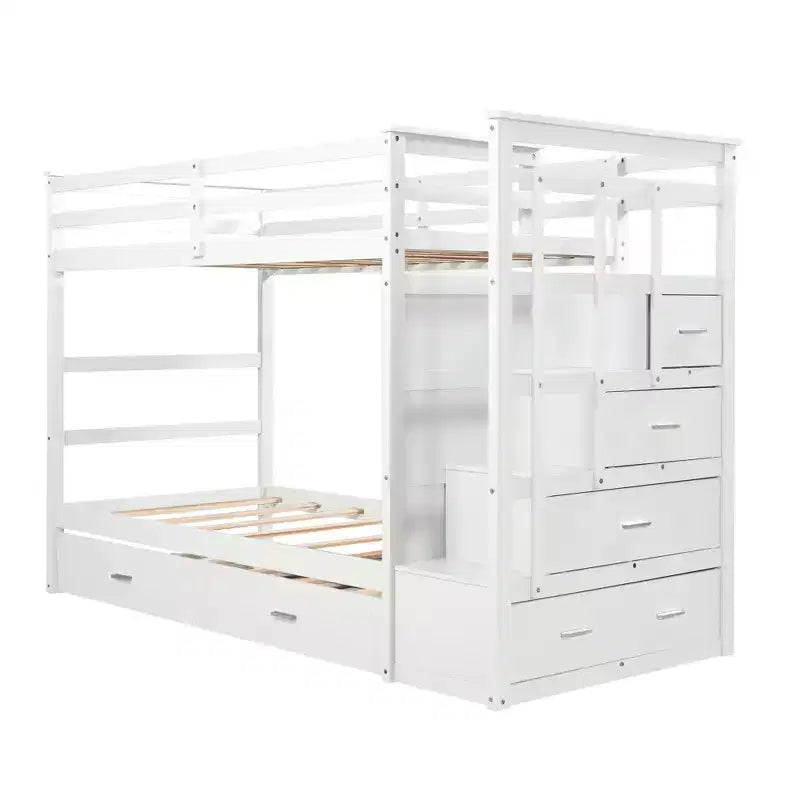 Letto a castello in legno Twin Over Twin con 4 cassetti, letto estraibile e scaletta