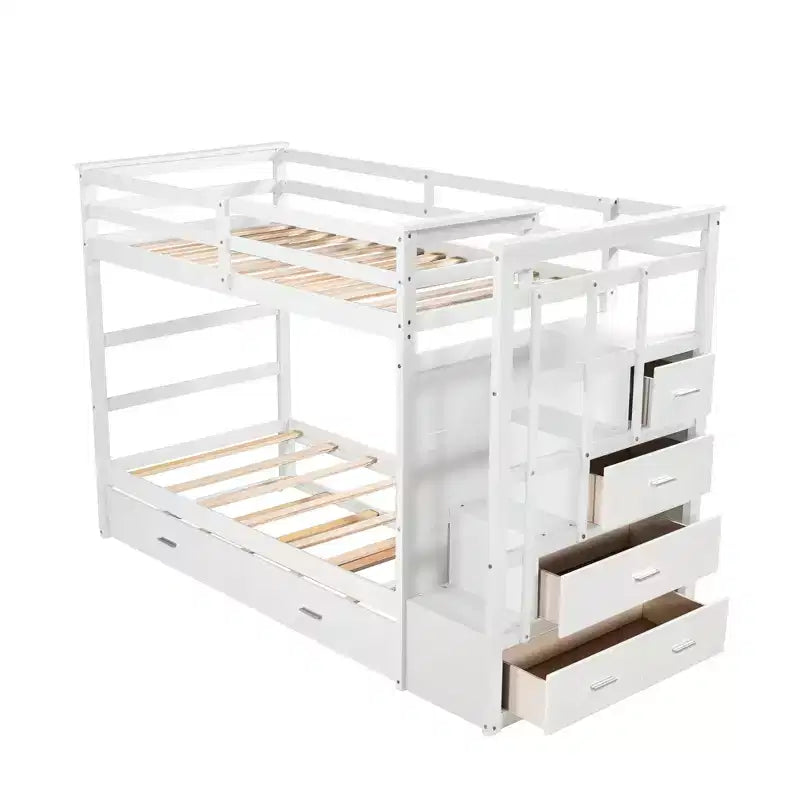 Letto a castello in legno Twin Over Twin con 4 cassetti, letto estraibile e scaletta