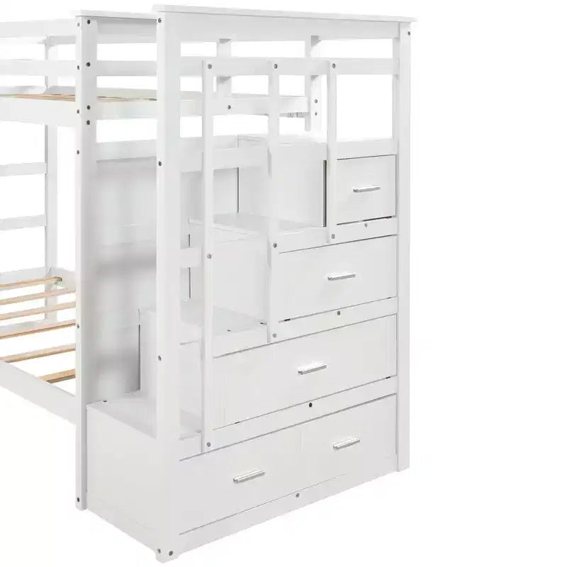 Letto a castello in legno Twin Over Twin con 4 cassetti, letto estraibile e scaletta
