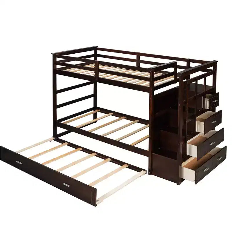 Letto a castello in legno Twin Over Twin con 4 cassetti, letto estraibile e scaletta