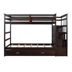 Letto a castello in legno Twin Over Twin con 4 cassetti, letto estraibile e scaletta