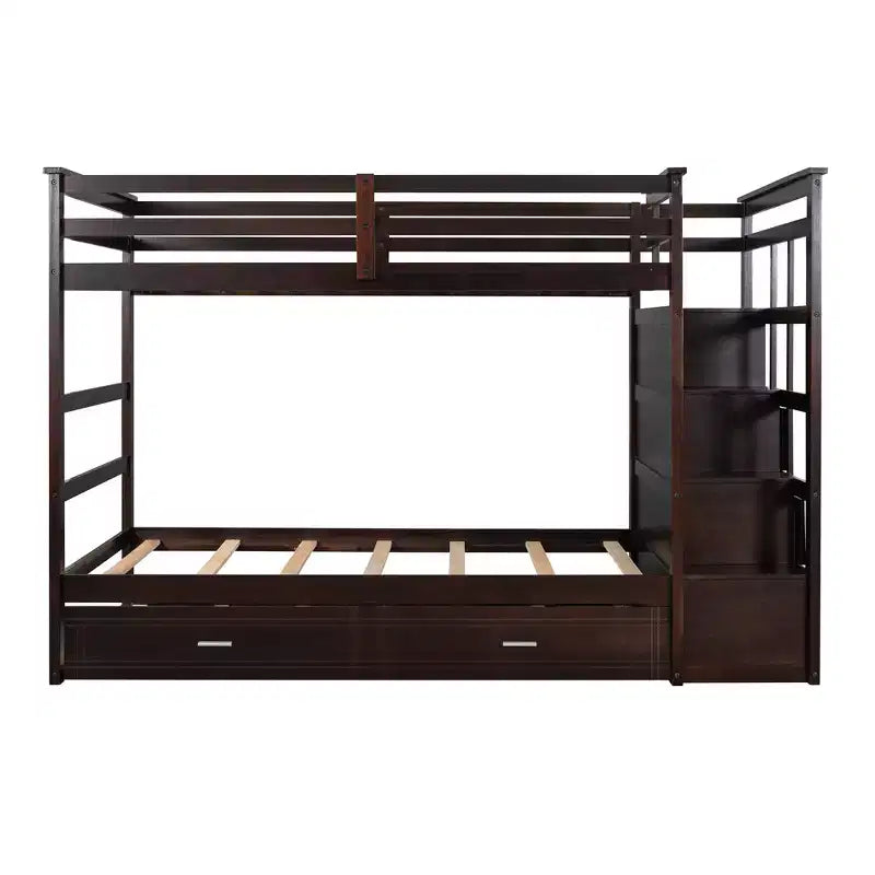 Letto a castello in legno Twin Over Twin con 4 cassetti, letto estraibile e scaletta