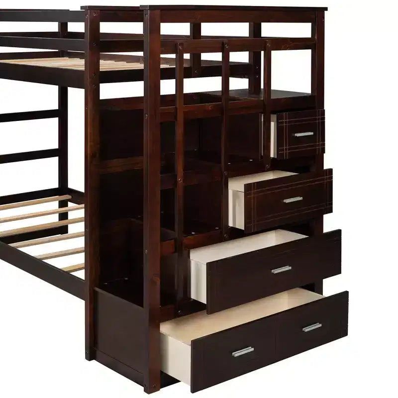 Letto a castello in legno Twin Over Twin con 4 cassetti, letto estraibile e scaletta