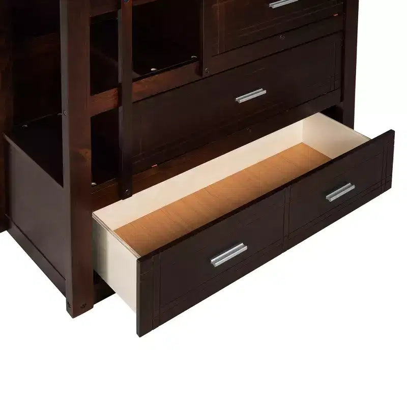 Letto a castello in legno Twin Over Twin con 4 cassetti, letto estraibile e scaletta