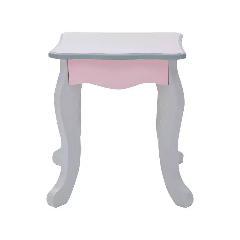 Set toeletta per bambini in legno con sgabello, contenitore e specchio
