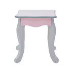 Set toeletta per bambini in legno con sgabello, contenitore e specchio