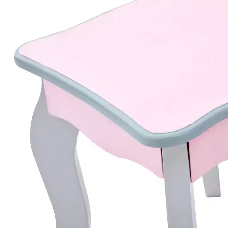 Set toeletta per bambini in legno con sgabello, contenitore e specchio