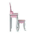 Set toeletta per bambini in legno con sgabello, contenitore e specchio