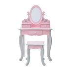 Set toeletta per bambini in legno con sgabello, contenitore e specchio