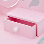 Set toeletta per bambini in legno con sgabello, contenitore e specchio