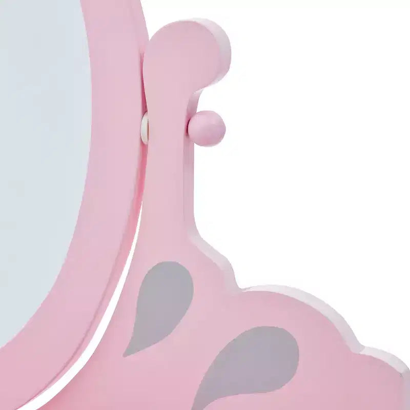 Set toeletta per bambini in legno con sgabello, contenitore e specchio