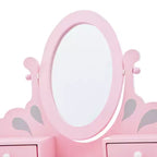 Set toeletta per bambini in legno con sgabello, contenitore e specchio