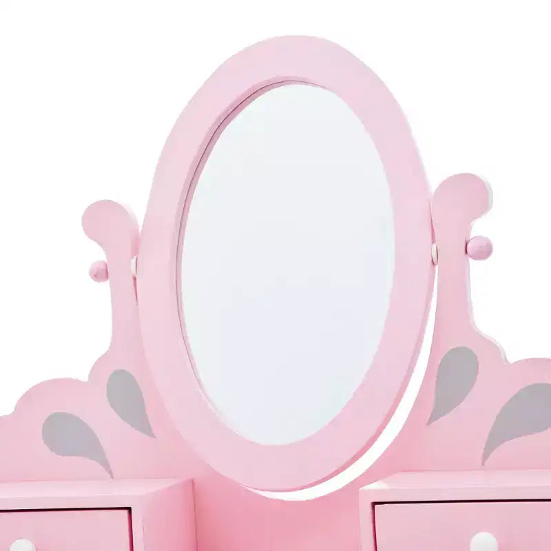 Set toeletta per bambini in legno con sgabello, contenitore e specchio