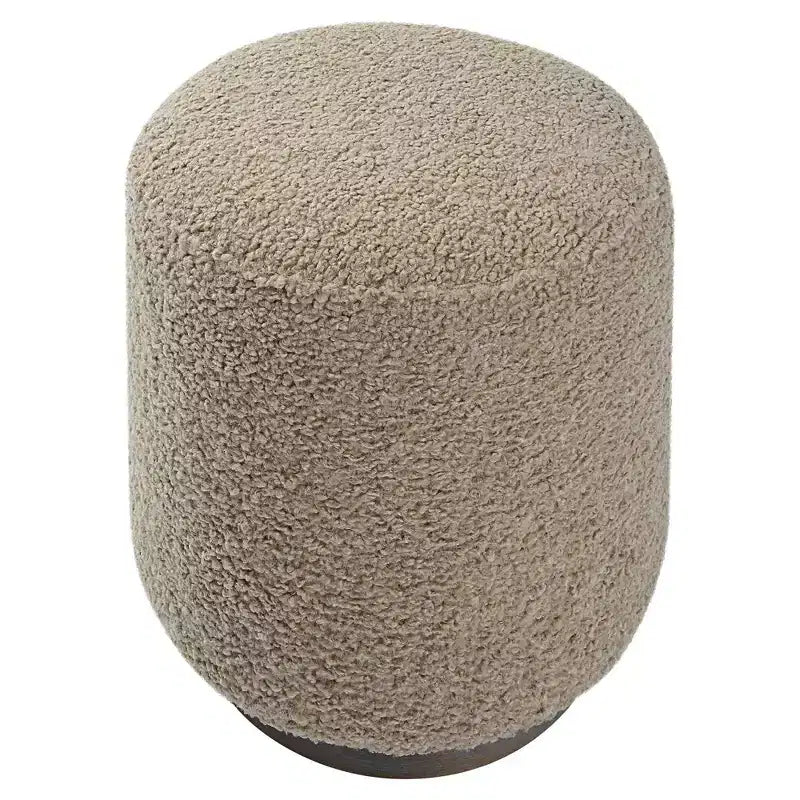 Pouf a base larga in legno e tessuto color latte da 16 pollici
